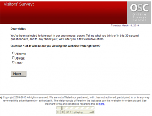 Le pop-up Online Surveys Center