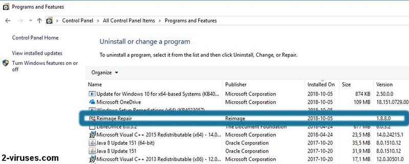 Reimage remove from control-panel